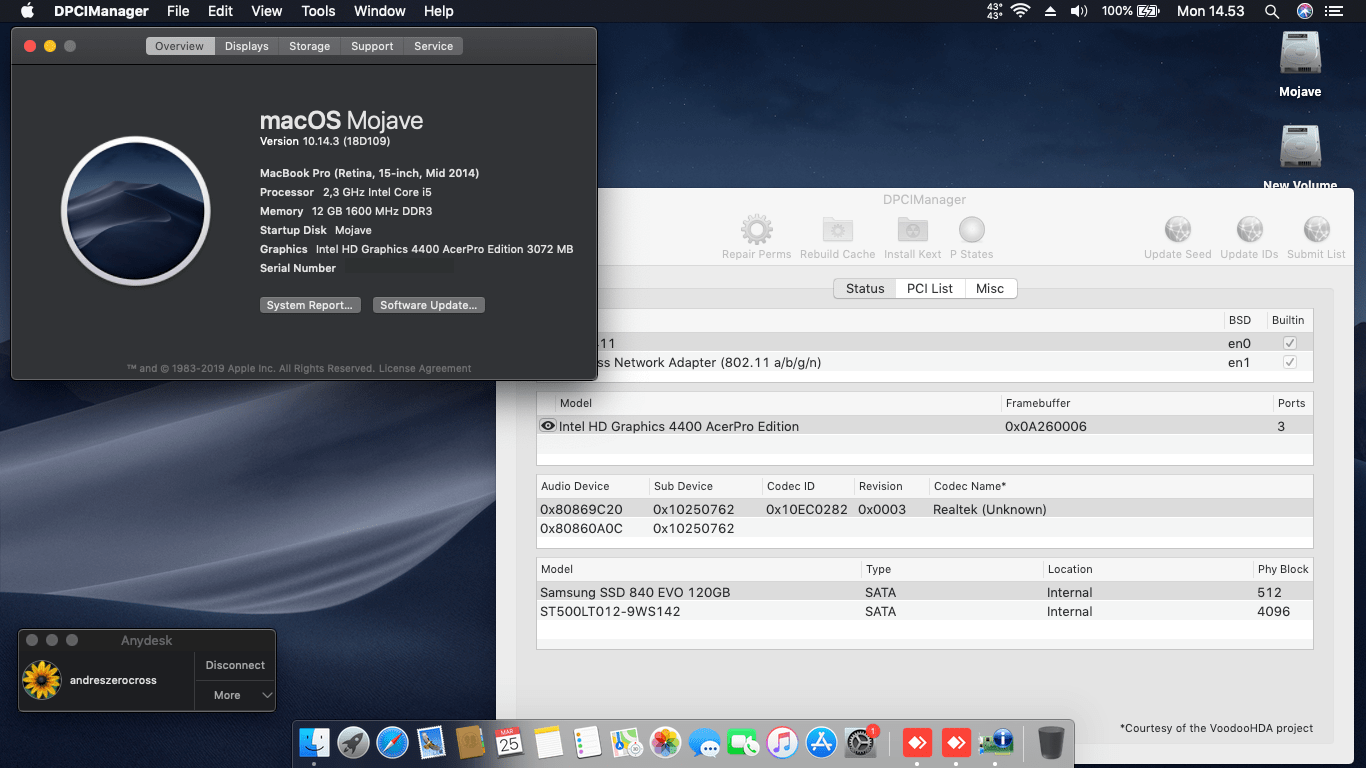 Succes Hackintosh macOS Mojave 10.14.4 Build 18D109 at Acer Aspire E1-472G-54204G50MNKK